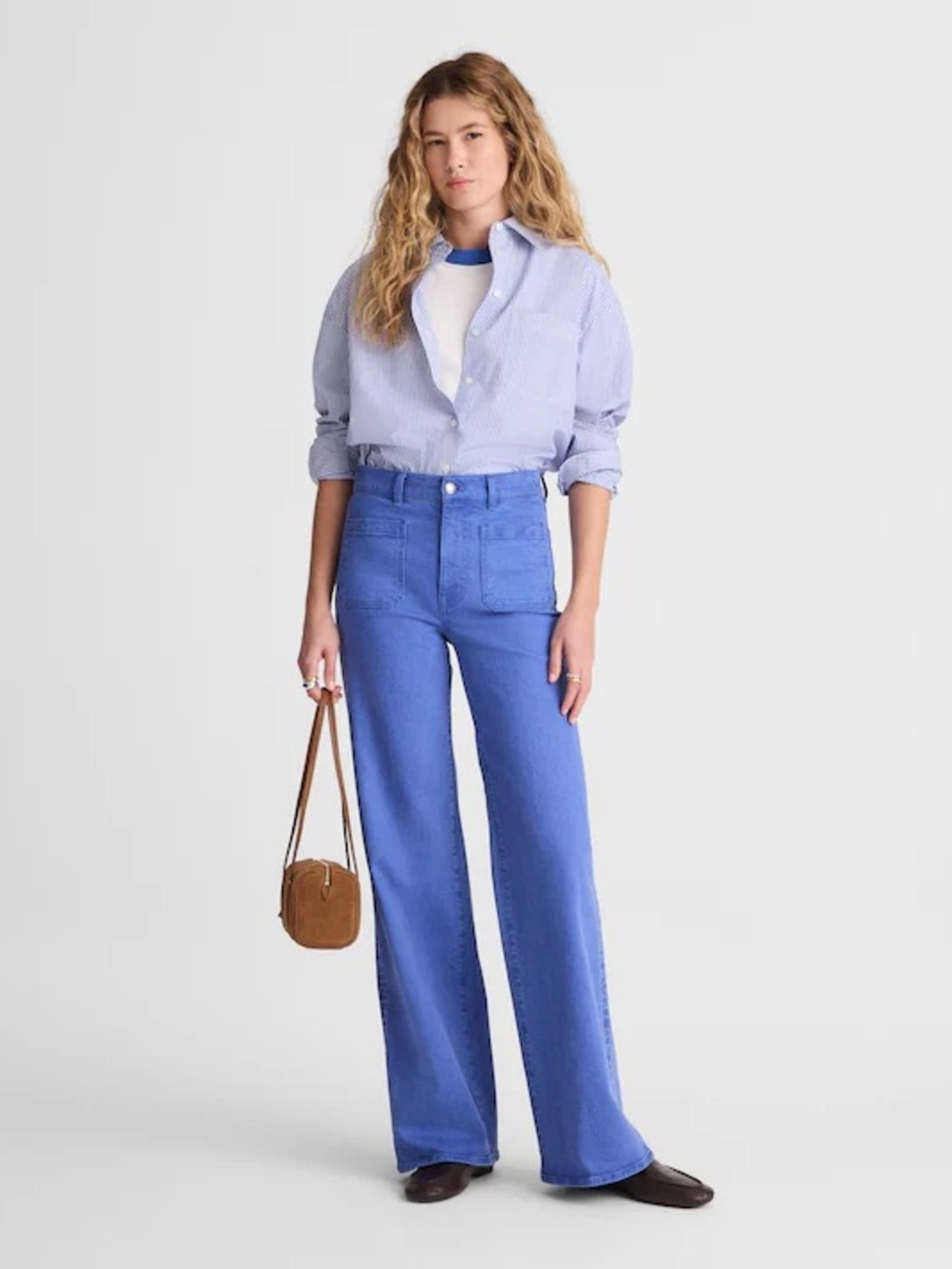 Madewell The Short Emmy Wide-Leg Pant French Blue Comfort Stretch Size 33 NWT